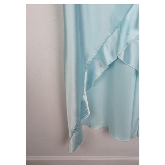 Mint Satin Ruffle Hi-Low Slip Dress | Cowl Neck Prom Nightgown | Size Large - Picture 6 of 9